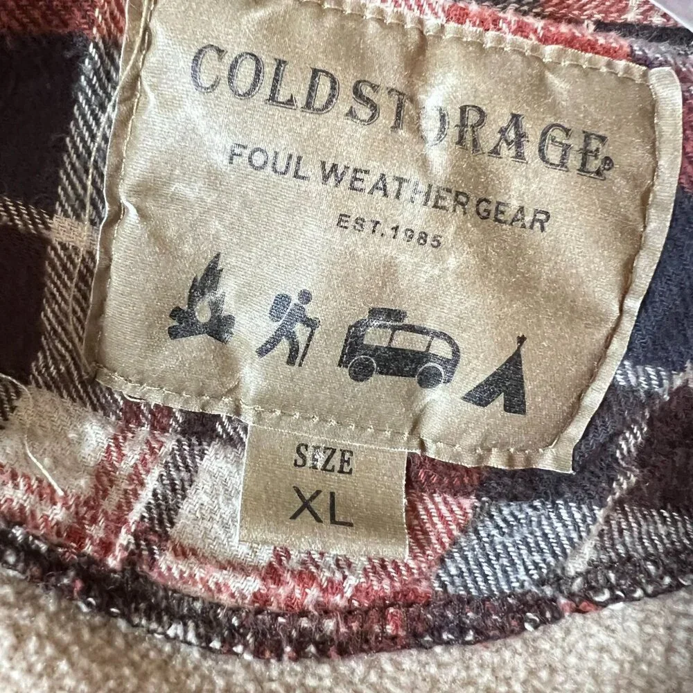 Cold Storage Mens Red Black Plaid Flannel Shirt Jacket Fleece Shacket XL Snaps
